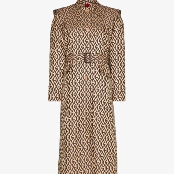 New authentic Gucci jacket Rhombus Belted Trench Coat brown 44  Large sz 8 - Picture 5 of 16